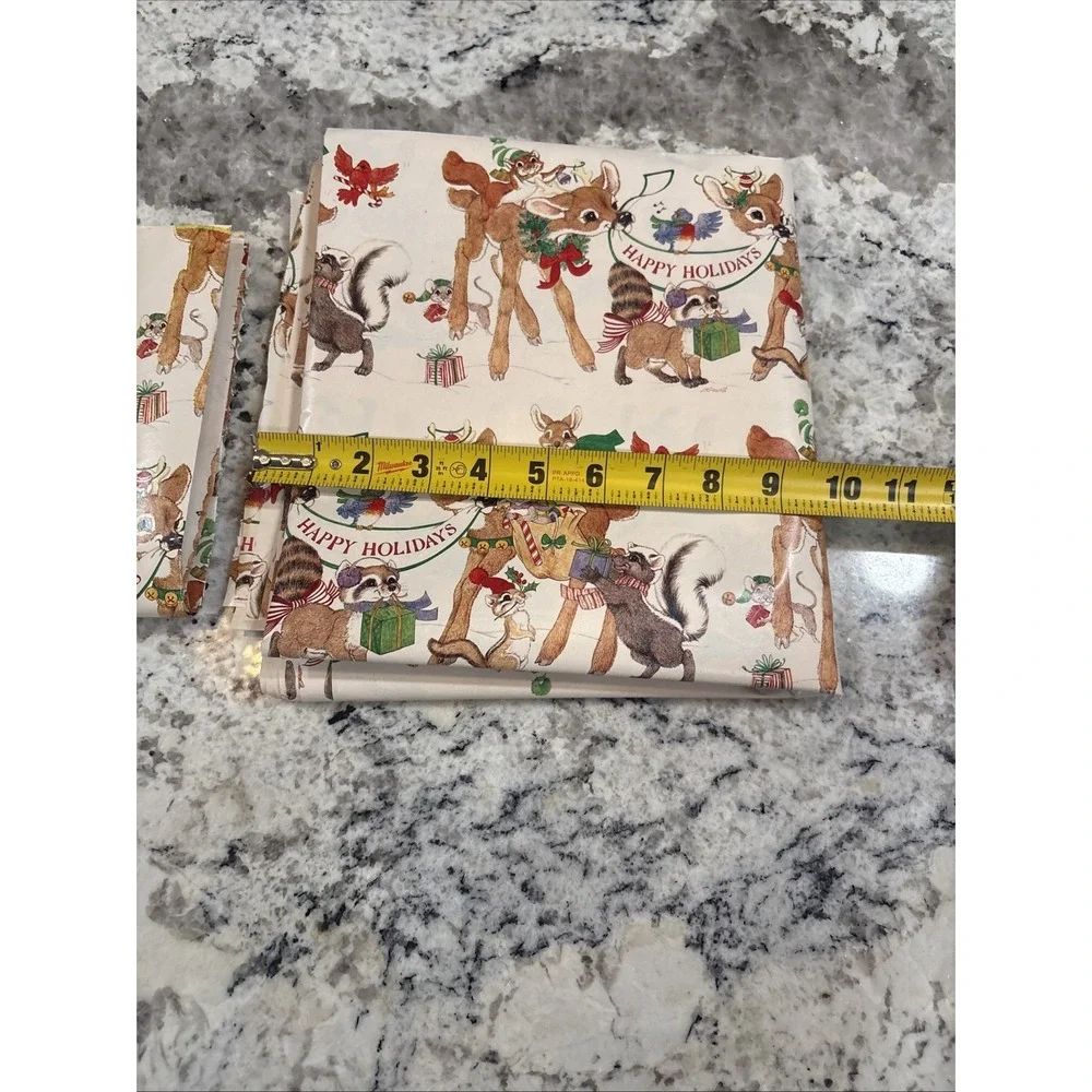 9 VTG LK Powell Woodland Animals Happy Holidays Wrapping Paper‎ gift wrap READ